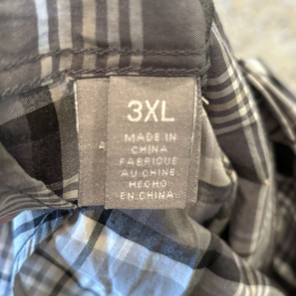 MO7 Most Official‎ Seven Button Up Shirt Mens 3XL  Gray Black Plaid Long Sleeved - Picture 3 of 13